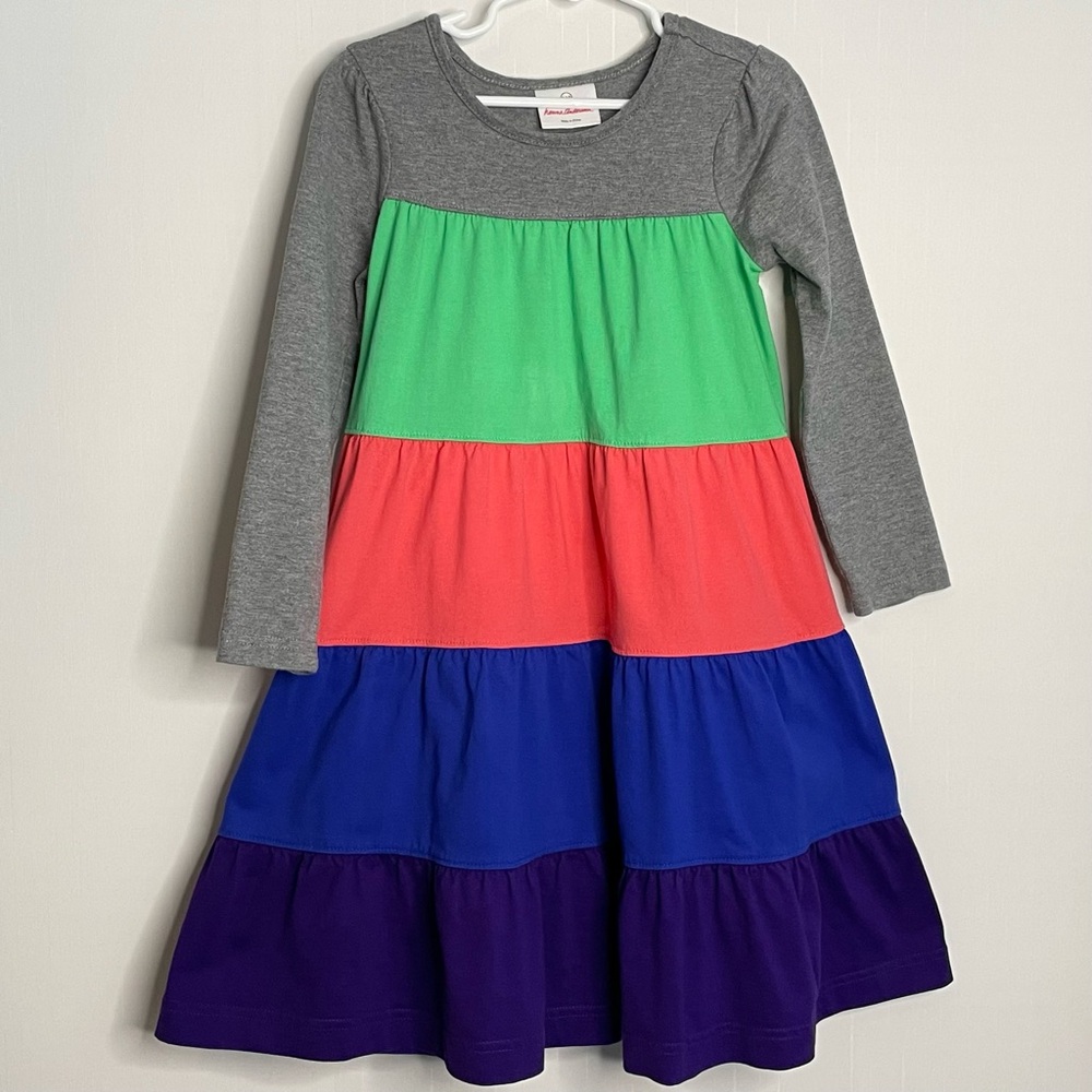 Hanna Andersson Girls Tiered Color block Twirl Power LS Dress Size 5 110 cm - Picture 1 of 12